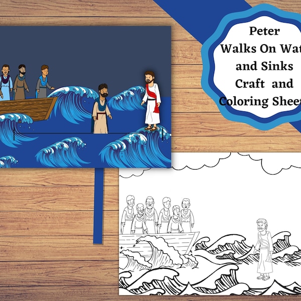 Peter Walks On Water And Sinks Beneath The Water, Printable Craft and Coloring Sheets