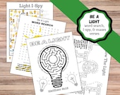 Printable Word Search, I-Spy, and Mazes for Being a Light for Jesus. Let Your Light Shine Activity pages. Bible based activity pages.
