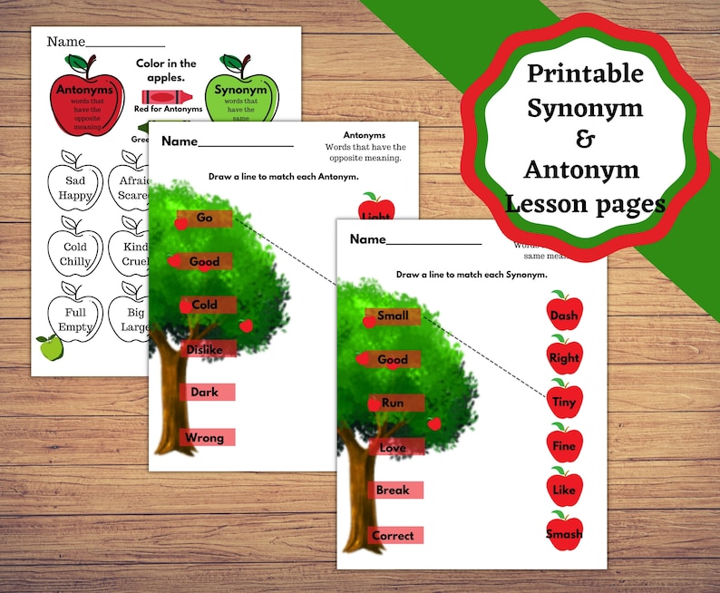 Printable Lesson Pages for Learning Antonyms and Synonyms. Matching up