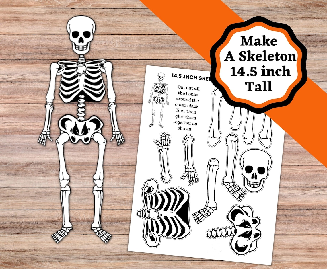 Printable Skeleton Craft. 14.5 Inch Skeleton Cut and Glue Craft. Easy ...