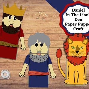 Printable Daniel in the lions den paper puppets. Daniel, King Darius, and Lions. Bible story puppets
