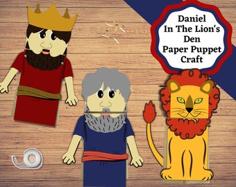 Marionetas de papel Daniel en el foso de los leones para imprimir. Daniel, el rey Darío y los leones. marionetas de historias bíblicas
