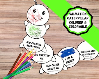 Salvation Caterpillar, kids salvation craft. salvation kids colorable craft. Learn about Jesus kids craft. VBS kids craft