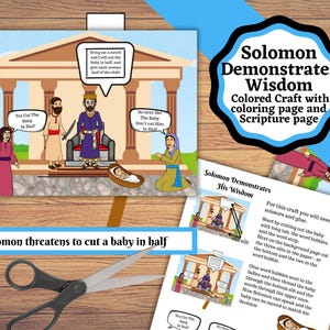 Solomon shows Wisdom, threatens to cut baby in half, Kids bible craft. Kids bible craft and coloring page learning about Solomon&#39;s wisdom.