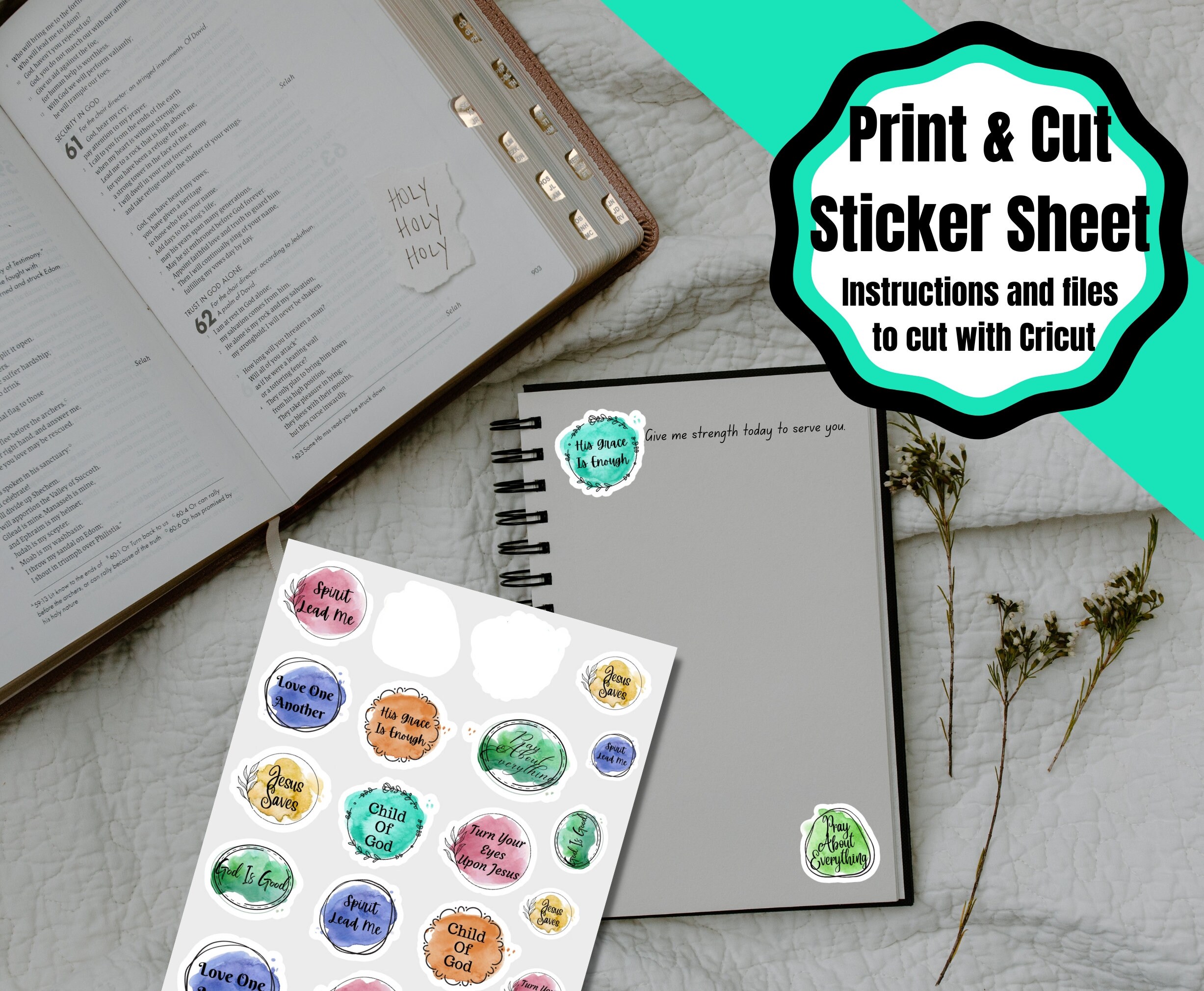 Print and Cut, Christian Encouragement Sticker Sheet, Cut Stickers Out ...