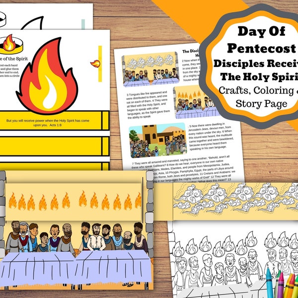 Manualidad y lección imprimible del Día de Pentecostés, Los discípulos reciben el Espíritu Santo. Manualidad, versos, Espíritu Santo