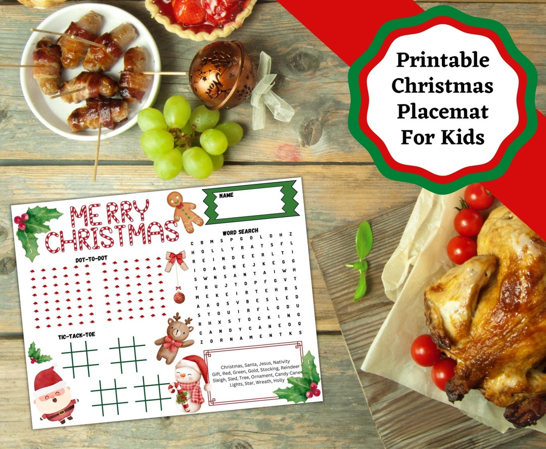 Christmas Printable Placemat for Kids and Adults. Double Sided