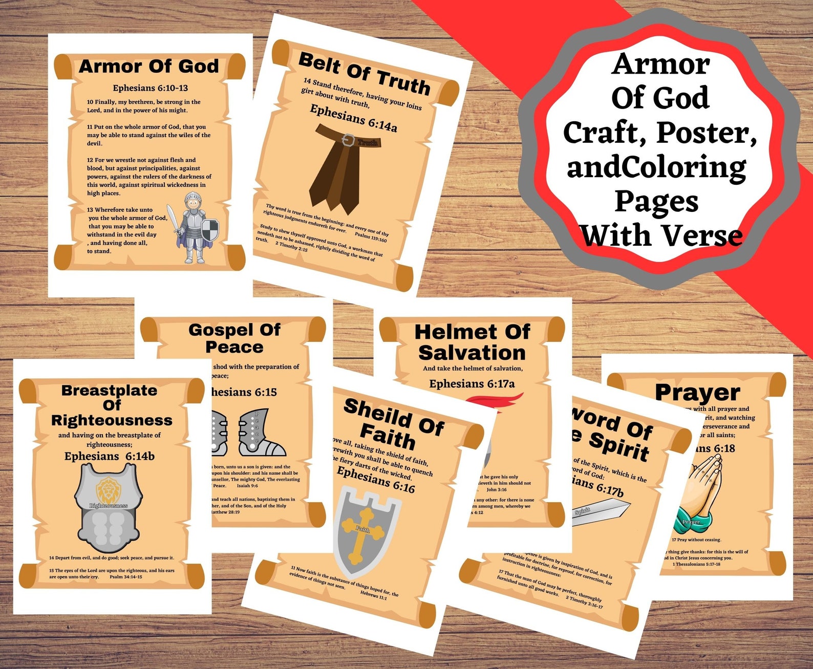 Printable Armor of God, Craft, Coloring, and Poster Pages. Armoreof God ...