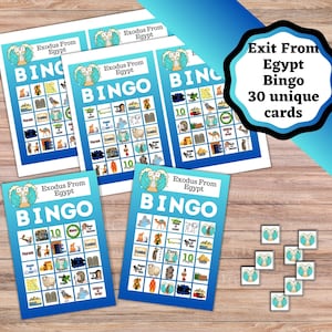 Auszug aus Ägypten Bingo Karten zum Ausdrucken, 30 einzigartige Karten. Moses führt die Israeliten aus Ägypten, Kinderbibelspiel.