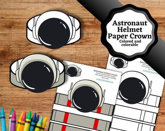 Printable Astronaut Helmet Paper Crown. Colored and colorable paper crown for outer space.