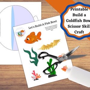Printable build a fish bowl. Kids craft printable goldfish bowl. Children&#39;s scissor skill craft. Goldfish craft.
