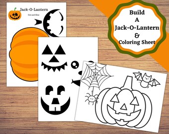 Jack-O-Lantern printable pumpkin and Jack-O-Lantern faces for Halloween Craft or Decoration.