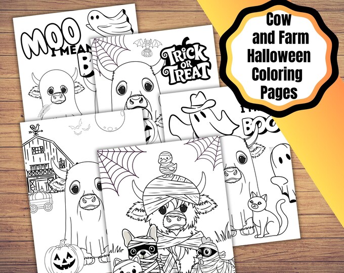 5 Halloween Coloring Pages, Highland Cow Coloring Pages, Cute Coloring