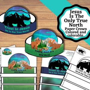 Jesus is the only true north, Leading others to Jesus, paper crown, colored and colorable. Kids bible / VBS craft. colored  colorable craft.