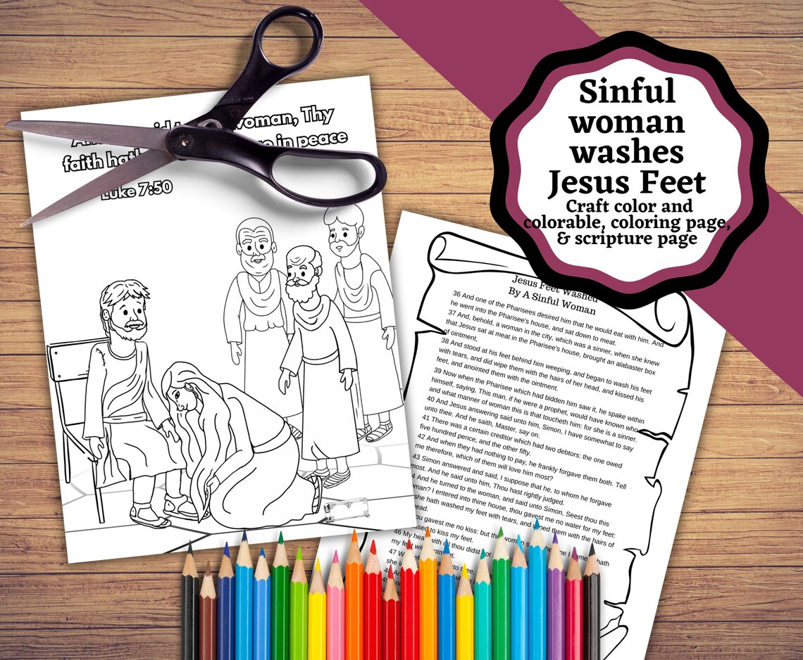 Sinful Woman Washes Jesus Feet. Jesus Teaches Forgiveness, Women Washes ...