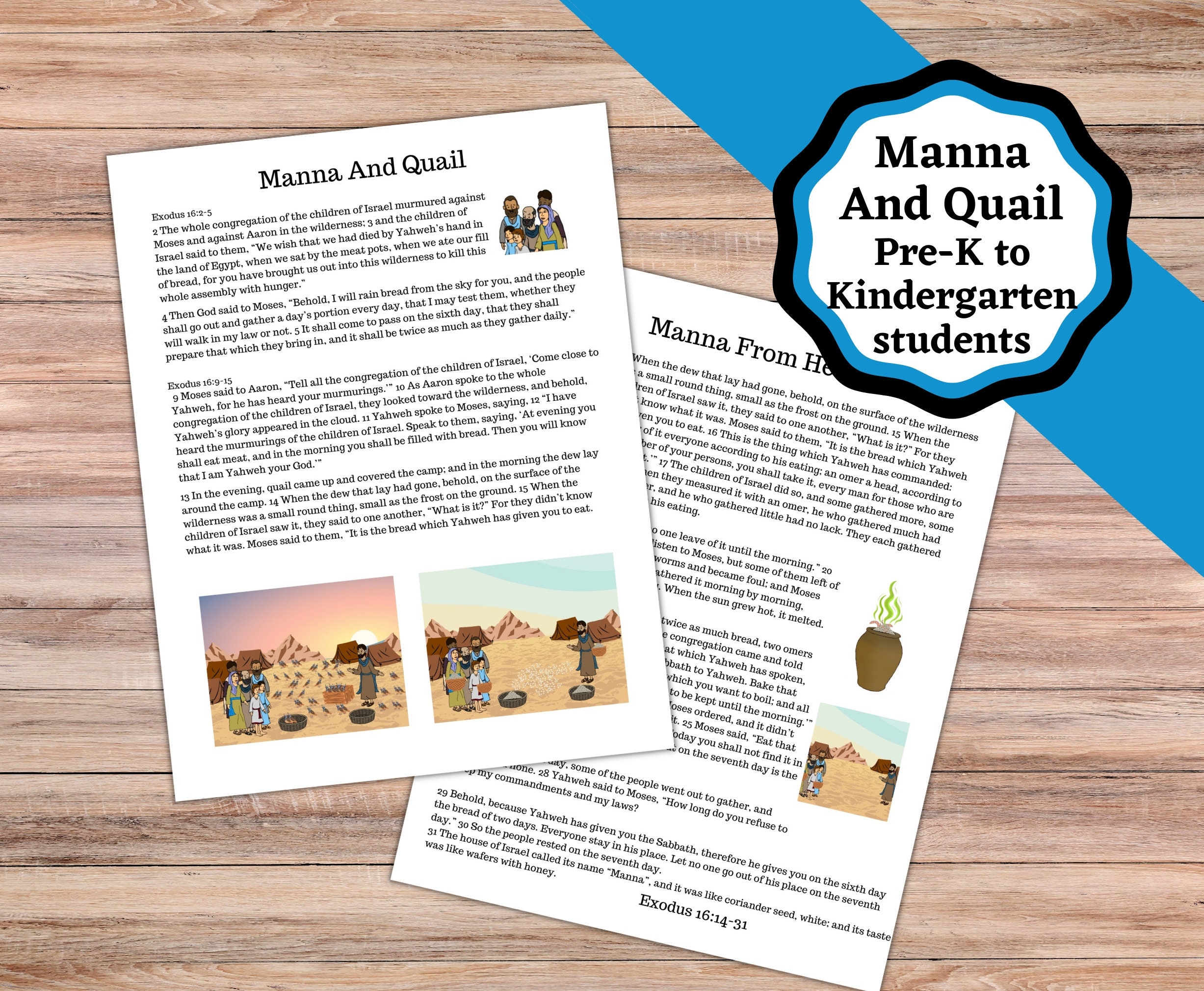 天からのマナとウズラ、クラフトとレッスン セット。子供向けの印刷可能な聖書クラフトとレッスン セット。 - Etsy 日本, image size:2454x2020