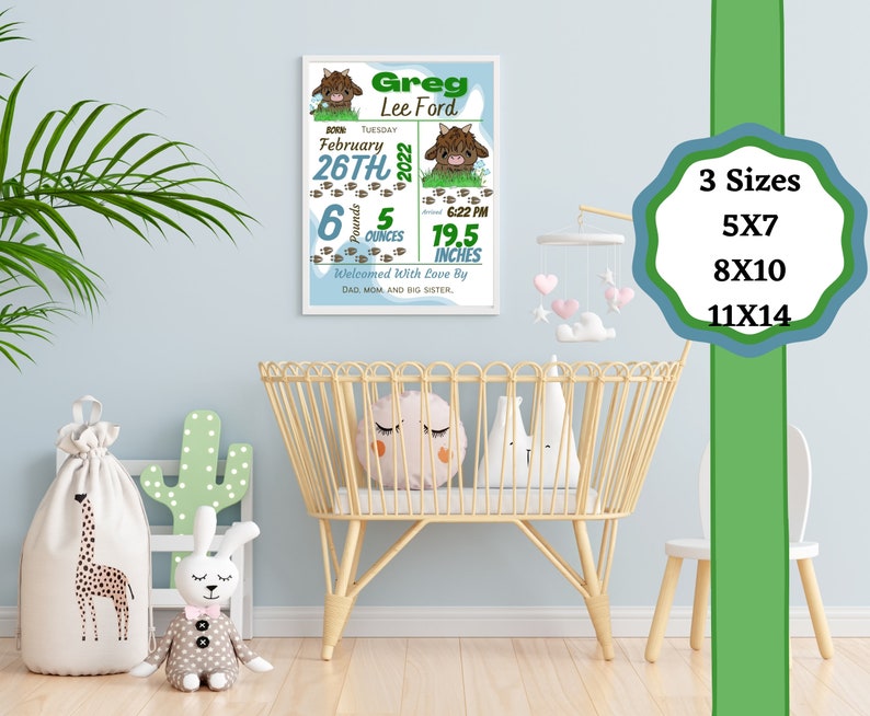 Birth Stats, Birth Announcement, Digital Editable Download With Blue