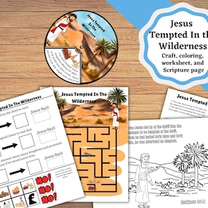 Jesus Tempted in the Wilderness, Printable craft, coloring, worksheet, and scripture page. Man does not live by bread alone.