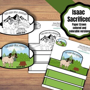 Printable Paper Crowns for the Bible Story Of The Sacrifice of Isaac. Colored and Colorable Craft.