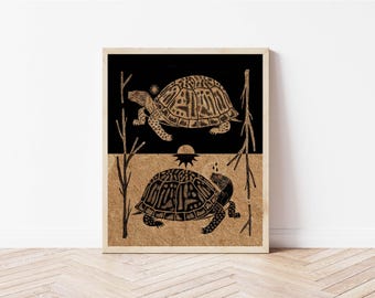 Box Turtles Folk Art Nature Print