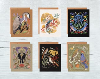 6 Pack Spring Time Bird Cards - Mother's Day Folded Cards - Blank Notecards Cards - Bird Stationery