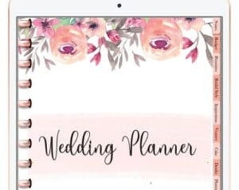 Digital Wedding Planner, Pink Floral Wedding Planner, Printable Wedding Planner, 101Planner