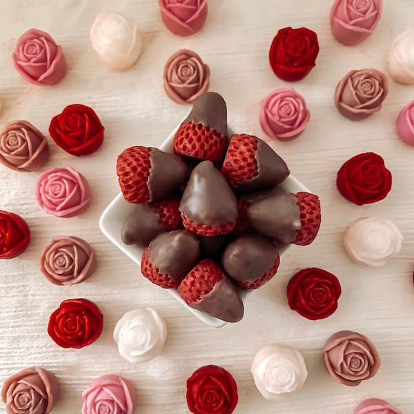 Chocolate Covered Strawberries & Roses Wax Melts Set / Berry Wax Melts / Food Wax Melts / Valentine's Day / Gifts For Her / Gifts for Him