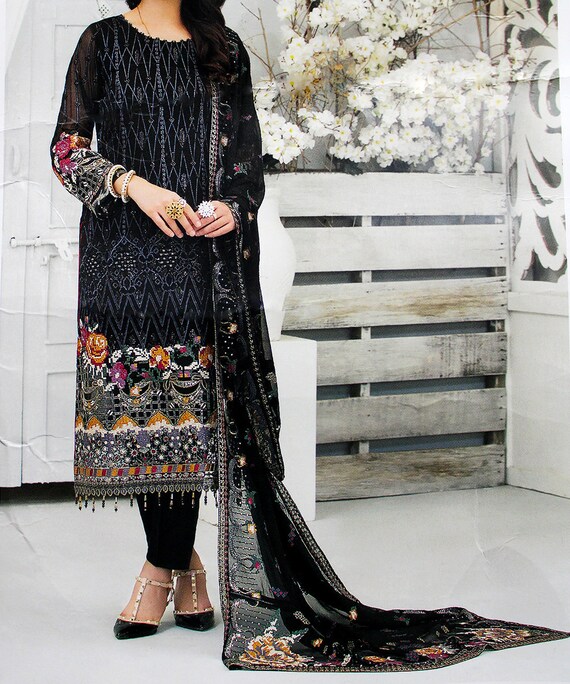 Pakistani Party Dress 3 Pieces black Color Etsy UK