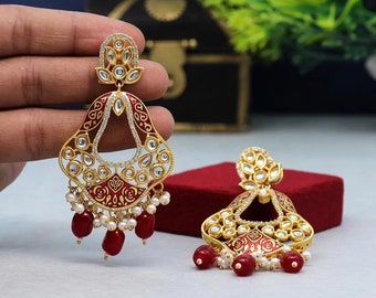 Maroon Color Kundan  Meenakari Earrings Set/Dialy wear Earrings/Indian Earrings/bridal bangles Earrings/Wedding jewelry