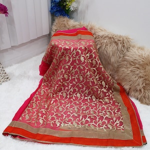 Women&#39;s Party Wear Saree-Pink Color Indian/ Pakistani/ Bangladeshi Women&#39;s Thread work, Embroidery, Traditional, Silk Saree for Women