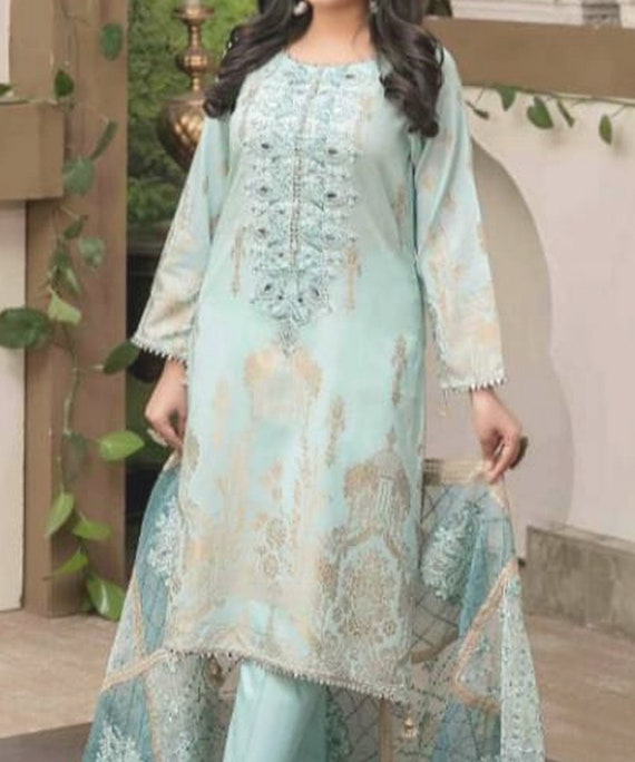 Nazon Brand Stitched Banarsi Lawn Pakistani Lawn Party Were Dress