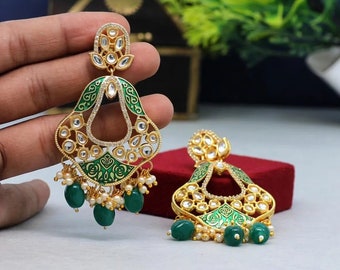 Green Color  Kudan Meenakari Earrings Set/Dialy wear Earrings/Indian Earrings/bridal bangles Earrings/Wedding jewelry