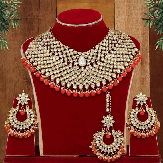 Orange necklace set deals