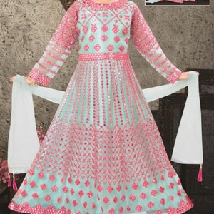 Nazon Brand – Kids Embroidery Gown/ Pink & Past color