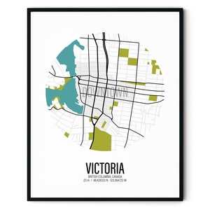 Victoria, Colombie-Britannique, Colombie-Britannique, Canada, plan de la ville, impression de carte, carte topographique, carte des contours, décoration d'intérieur, décoration murale, cadeau de pendaison de crémaillère