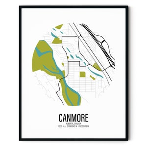 Canmore, Carte Canmore, Kananaskis, Alberta, Canada, carte de la ville, impression de carte, carte topographique, carte des contours, décoration murale, décoration d'intérieur, art numérique