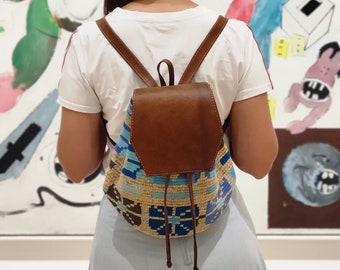 Backpack / Handmade backpack / crochet wayuu backpack with genuine leather