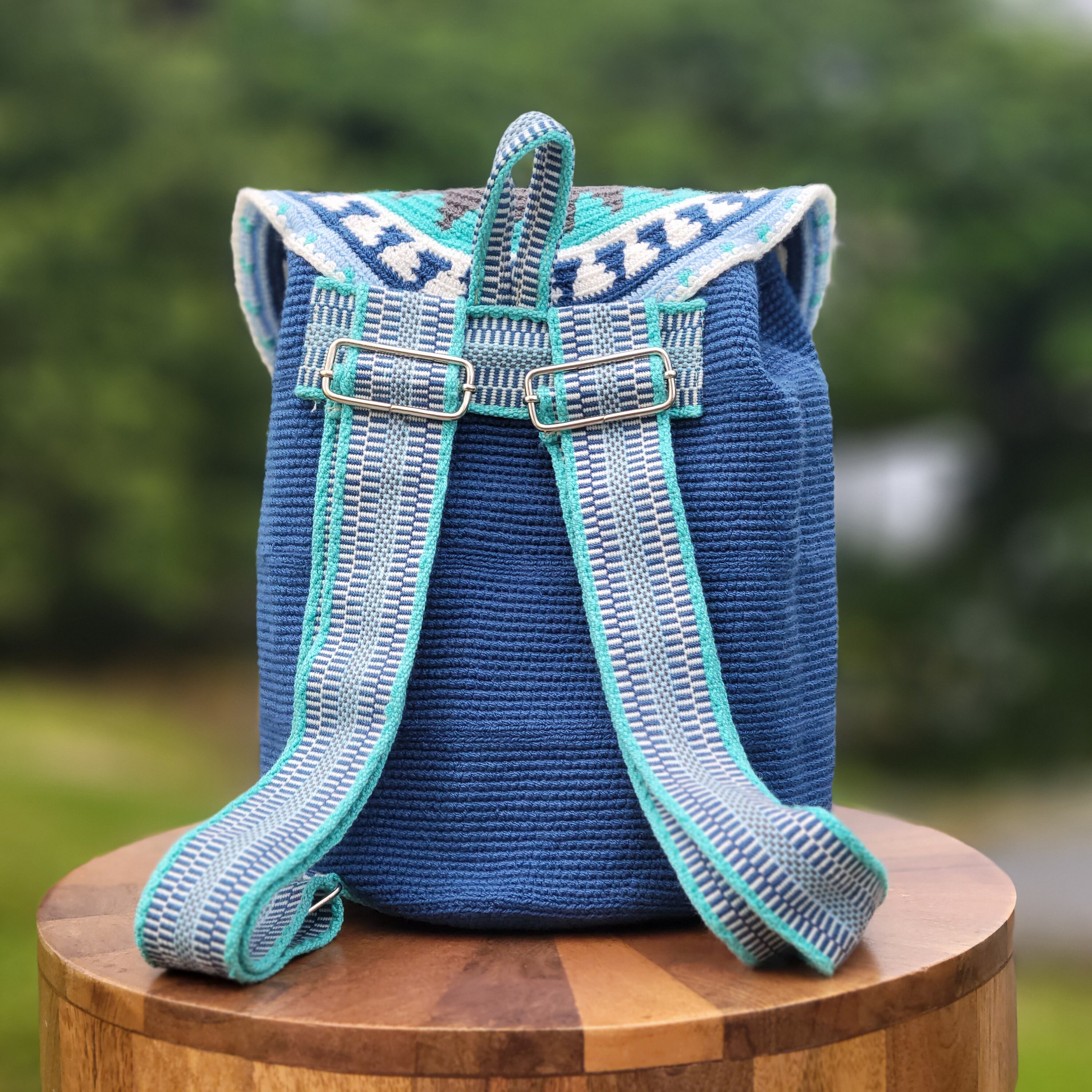 Backpack / Handmade backpack / crochet wayuu backpack with genuine leather Sunburst Crochet Wayuu Backpack – Handmade Boho Chick Earth  main image 2