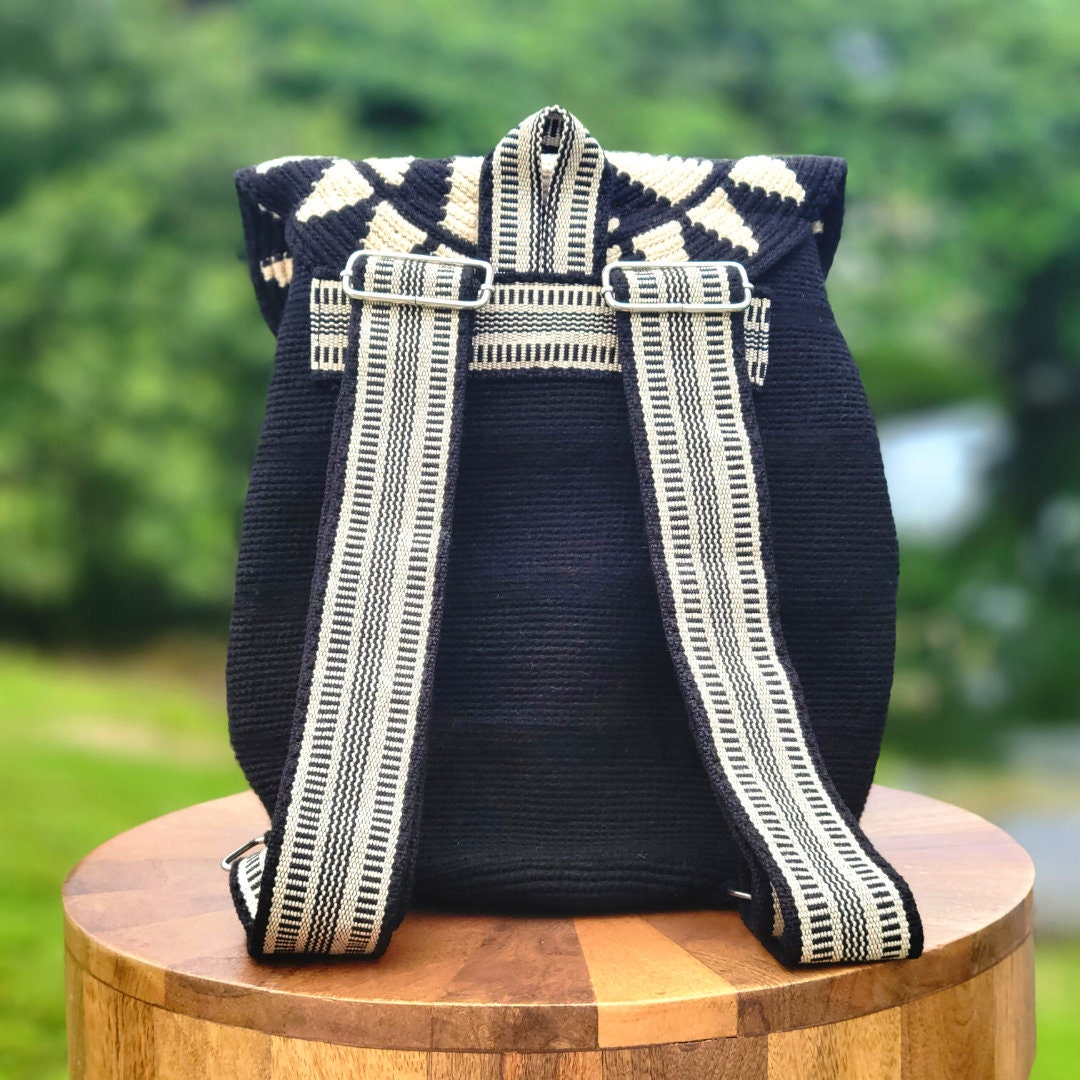 Backpack / Handmade backpack / crochet wayuu backpack with genuine leather Handmade Crochet Backpack: Wayuu Design, Genuine Leather - Etsy main image 2