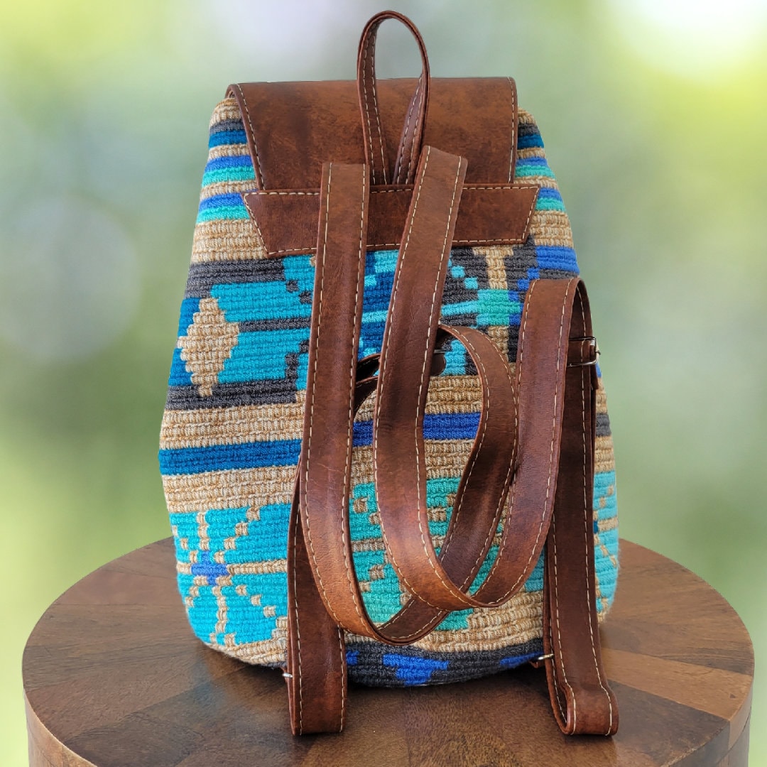 Backpack / Handmade backpack / crochet wayuu backpack with genuine leather Handmade Crochet Backpack: Wayuu Design, Genuine Leather - Etsy main image 3