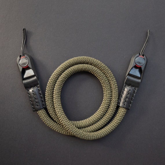 Premium Khaki Green Rope Camera Strap with Leather & Peak Design Anchor Links