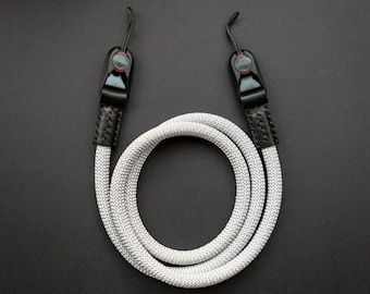 SILVER GREY "Premium" Rope and Leather Camera Strap - Made With Peak Design Anchor Links