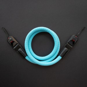 TURQUOISE BLUE &quot;Premium&quot; Rope and Leather Camera Strap - Made With Peak Design Anchor Links