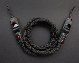 BLACK "Premium" Rope and Leather Camera Strap - Made With Peak Design Anchor Links