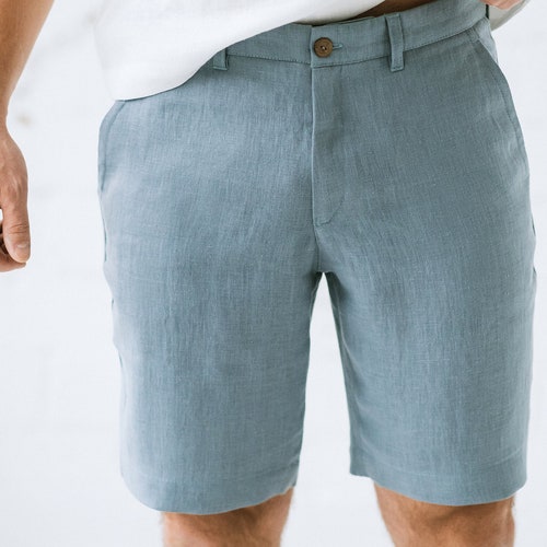 Men's Washed Soft Linen Shorts With Pockets and Button - Etsy