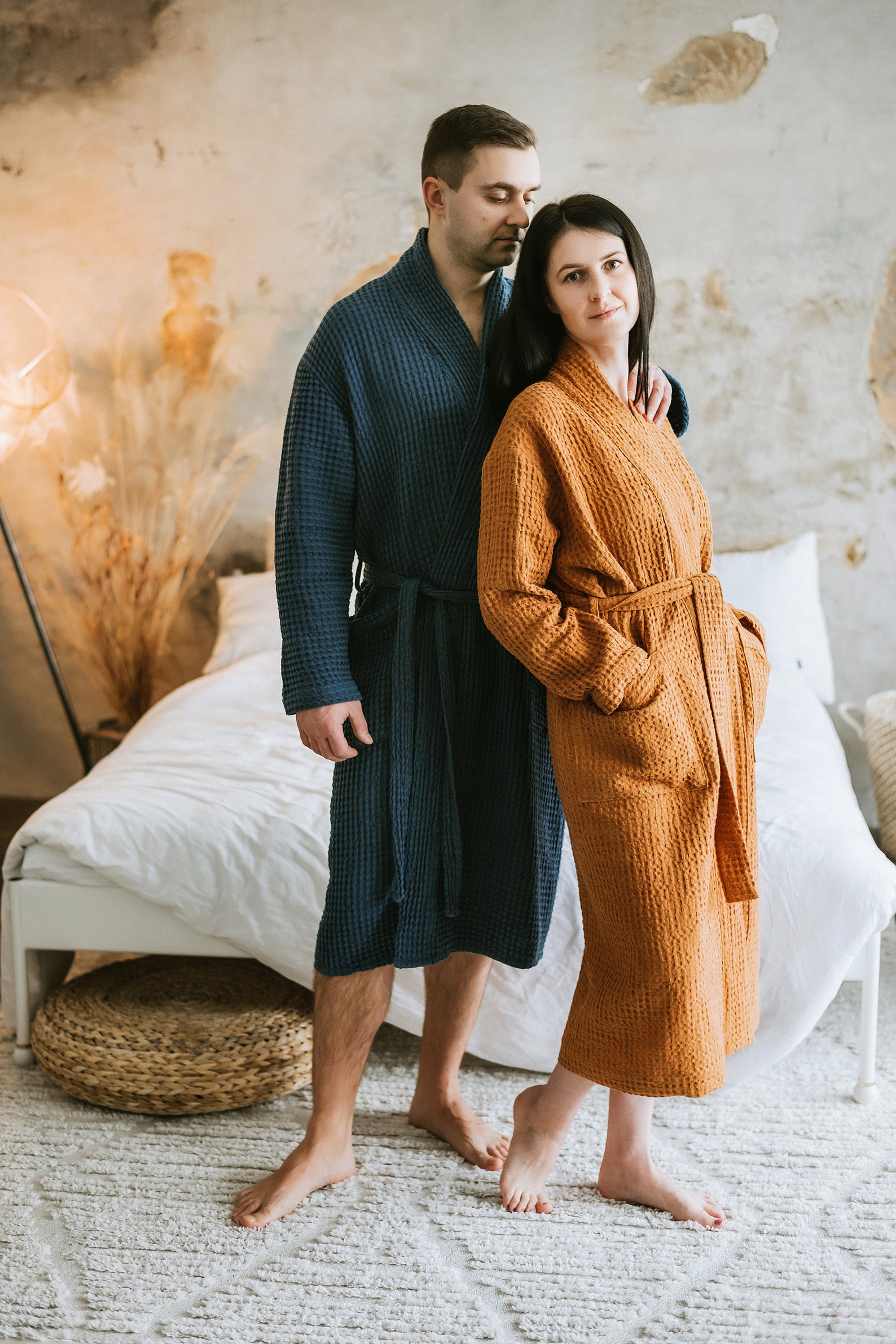 Men's Linen Waffle Robe With Pockets, Unisex Linen Waffle Bath Robe ...