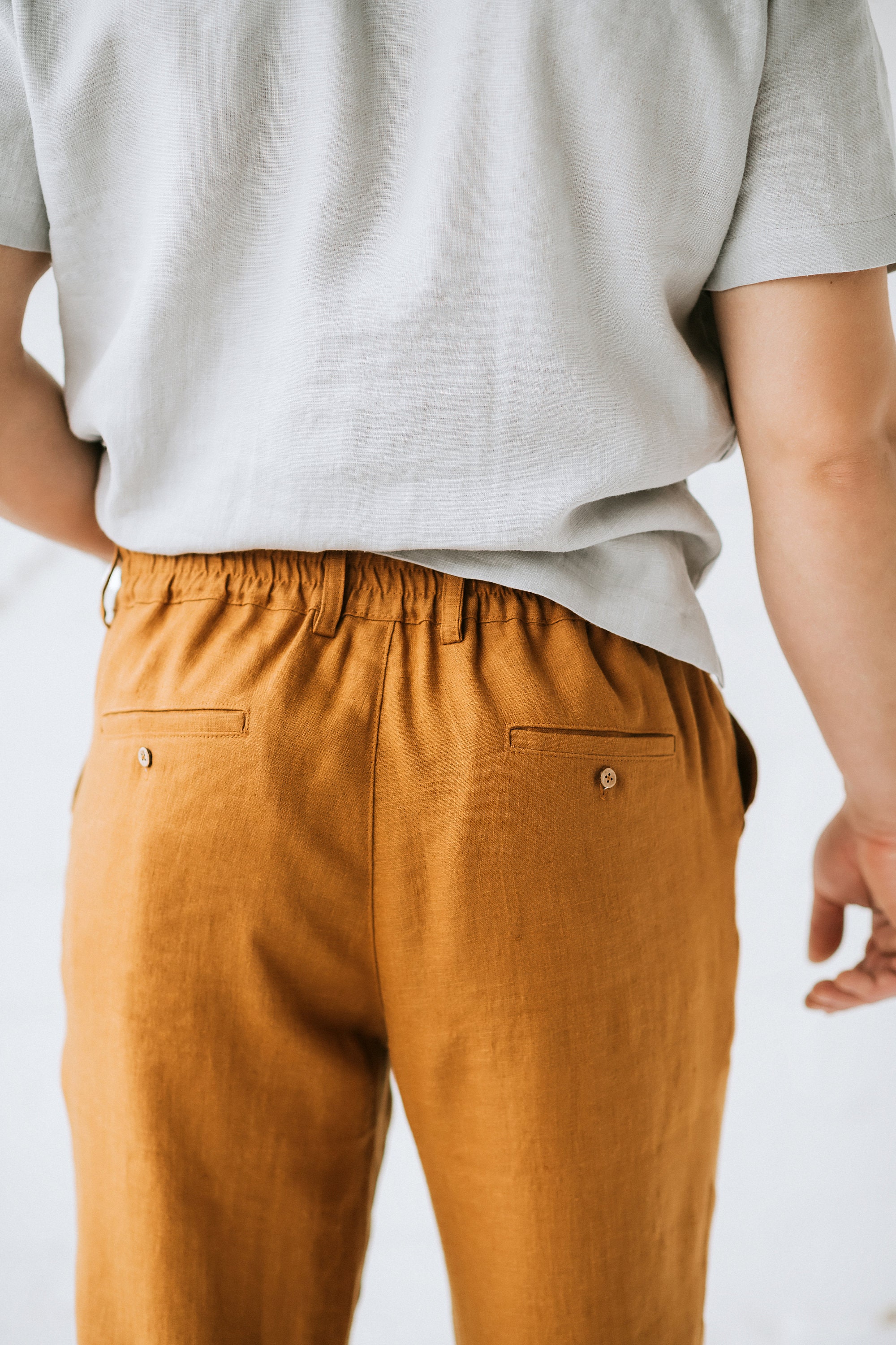 Men's Washed Soft Linen Trousers With Elastic Waist and - Etsy