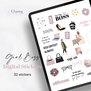 Girl Boss Sticker Collection, Girl Boss Digital Stickers, Digital Stickers, Goodnotes Stickers, Digital Planner Stickers, Aesthetic Stickers
