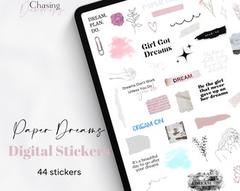 Girl Boss Digital Stickers, Goodnotes Planner, Vision Board (44 PNG)