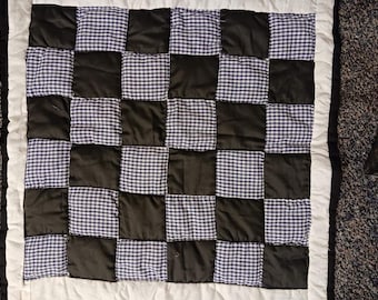 Hand Sewn Gee's Bend Quilt: Black & White Checkerboard Cotton Wall Art